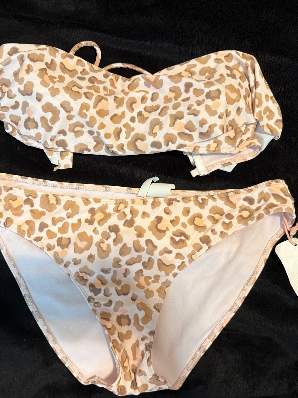 GB girls Tan & Beige Leopard Print Bandeau Bikini Set
